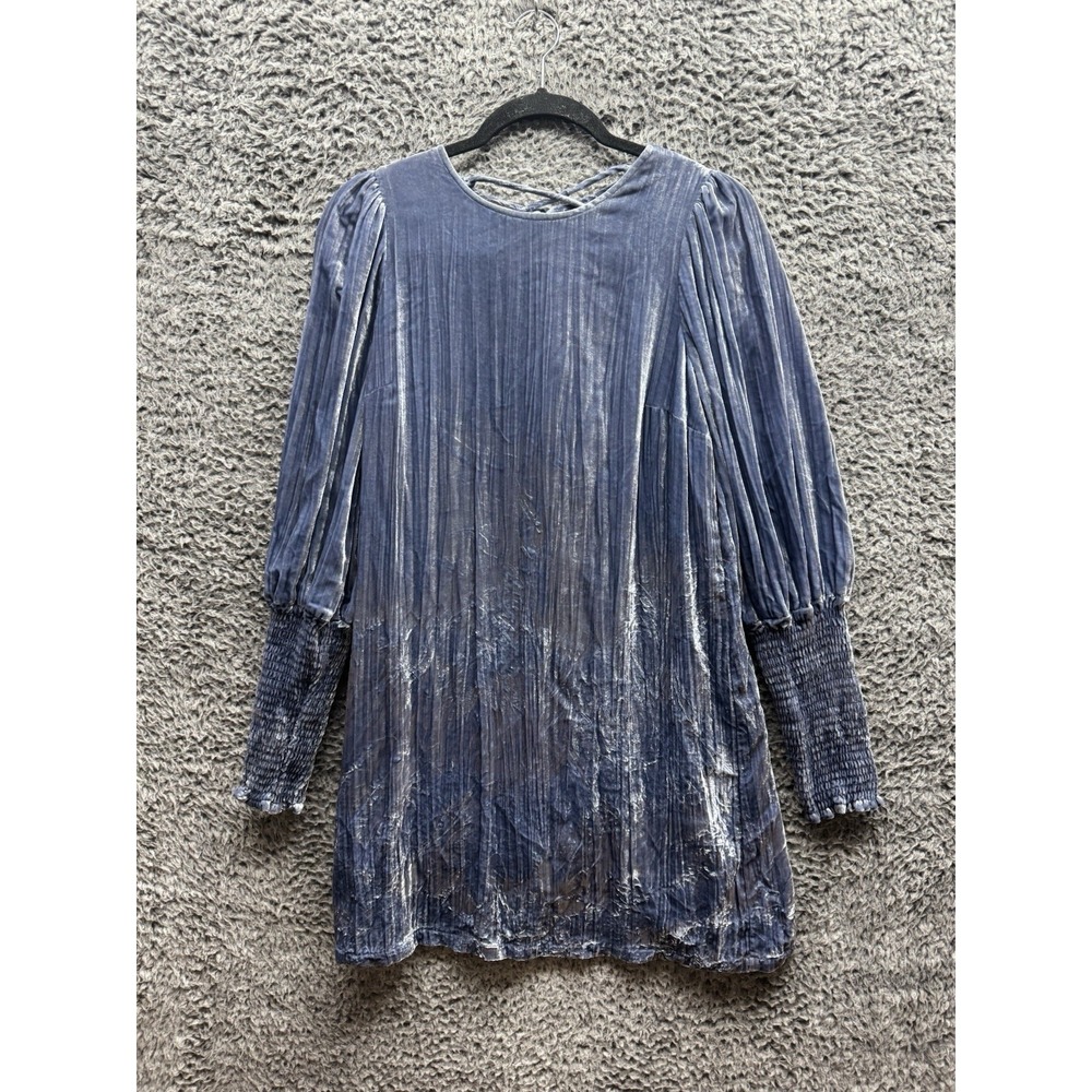 Anthropologie Baroque Crinkle Velvet Crinkled Blue Shift Tunic Dressโ Size 2